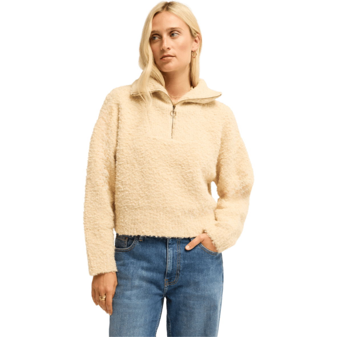 2026 Billabong Womens Lost Heaven 2 Half Zip Fleece EBJSW00150 - White Cap